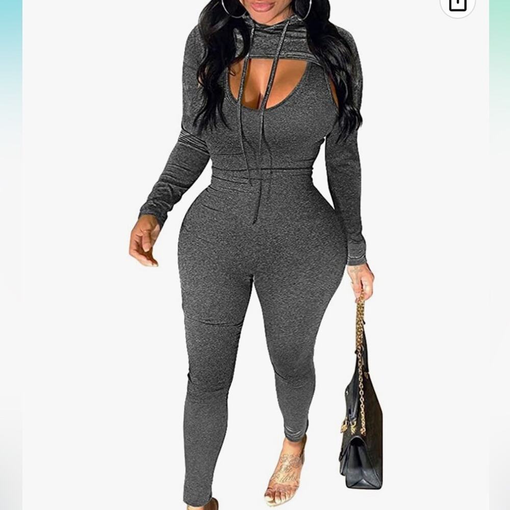 LAGSHIAN 2 Piece Long Sleeve Hooded Crop Top & tank jumpsuit size large NWOT